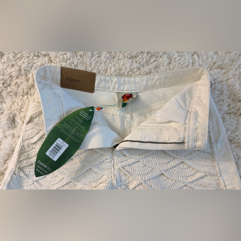 🦜NWT FARM Rio Cream High Waist Textured Shorts crochet size 27 NWT - Picture 9 of 10